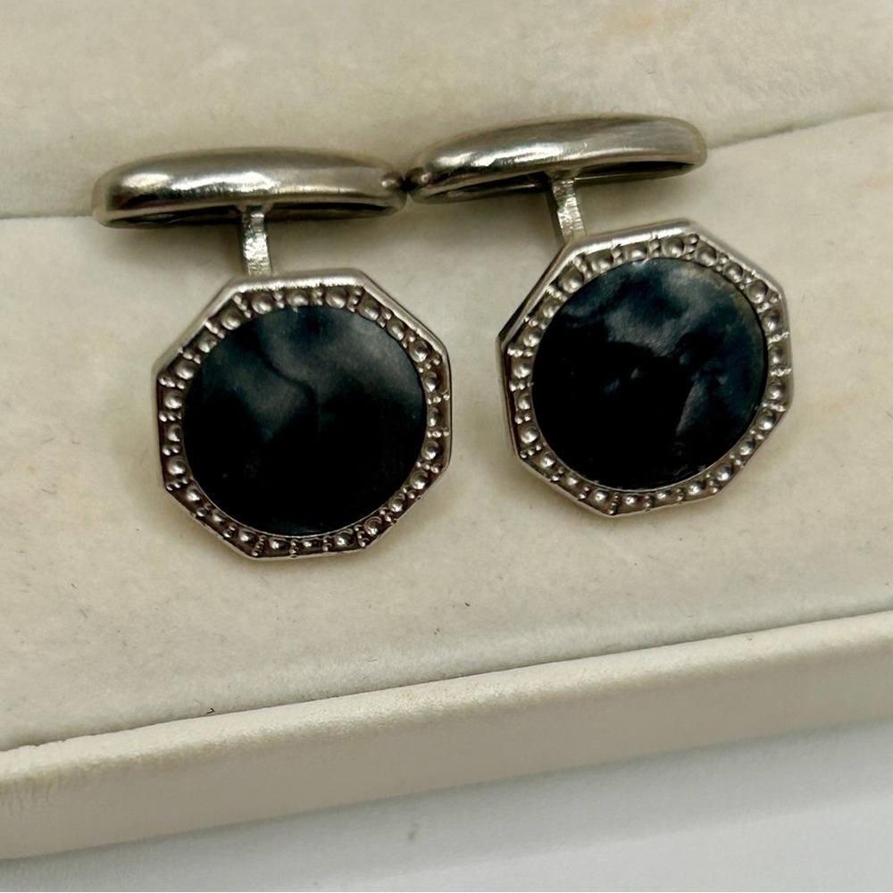 Rare 1950’s Black Onyx Silver Stirrup Cufflinks​